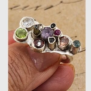 MULTISTONE CRYSTAL RING HANDMADE IN STERLING SILVER SIZE 5.5